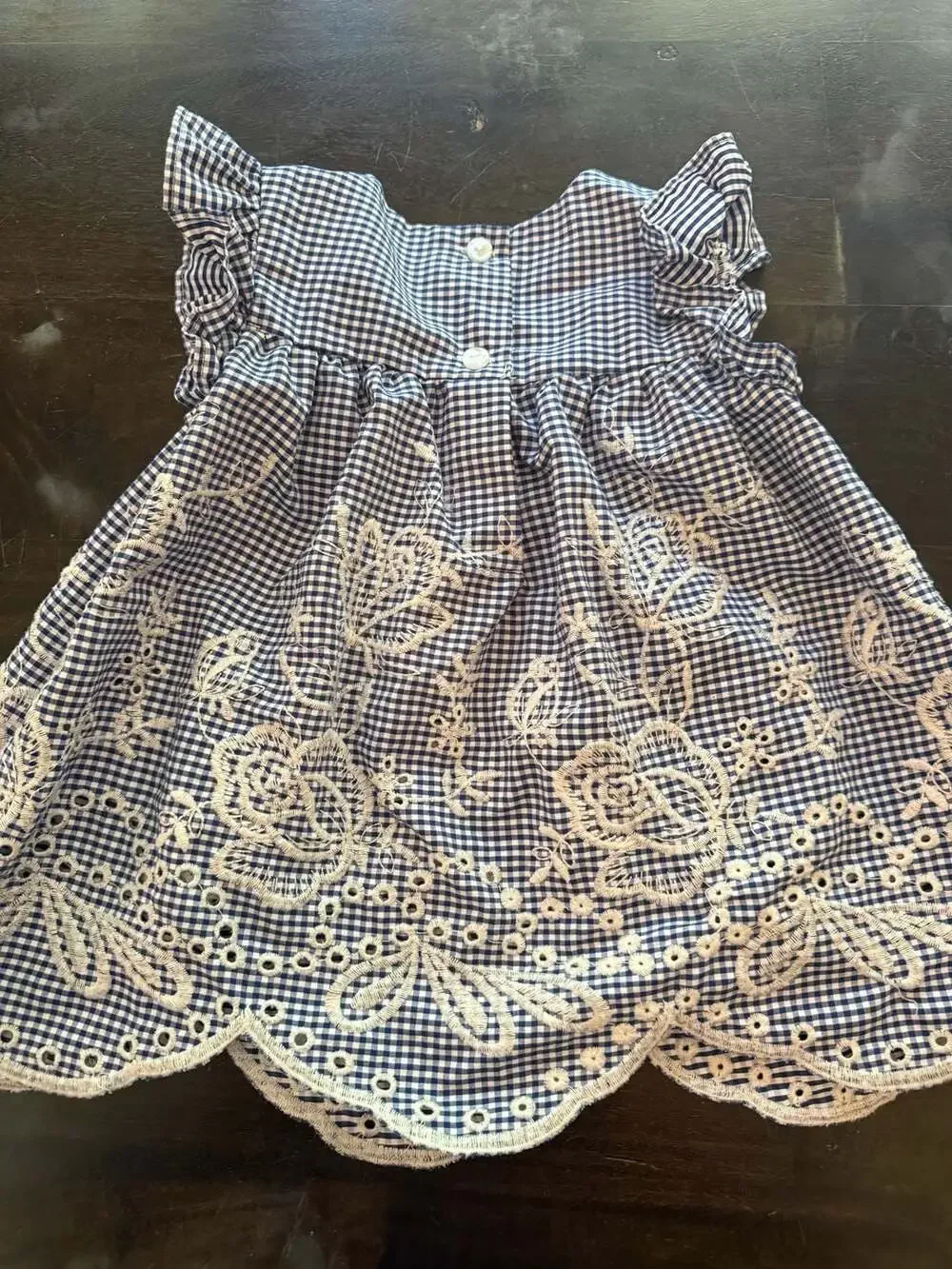 Bonnie Baby Navy Blue Gingham Floral Embroidered Hem Dress Size 18M